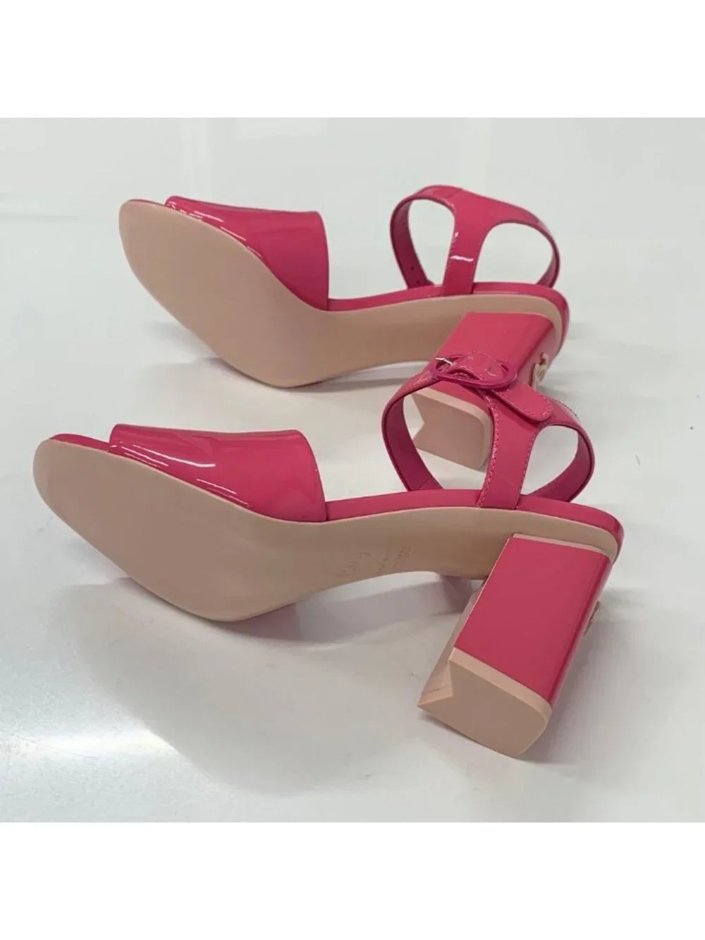 Chanel CC Logo Patent Strap Sandals Pink